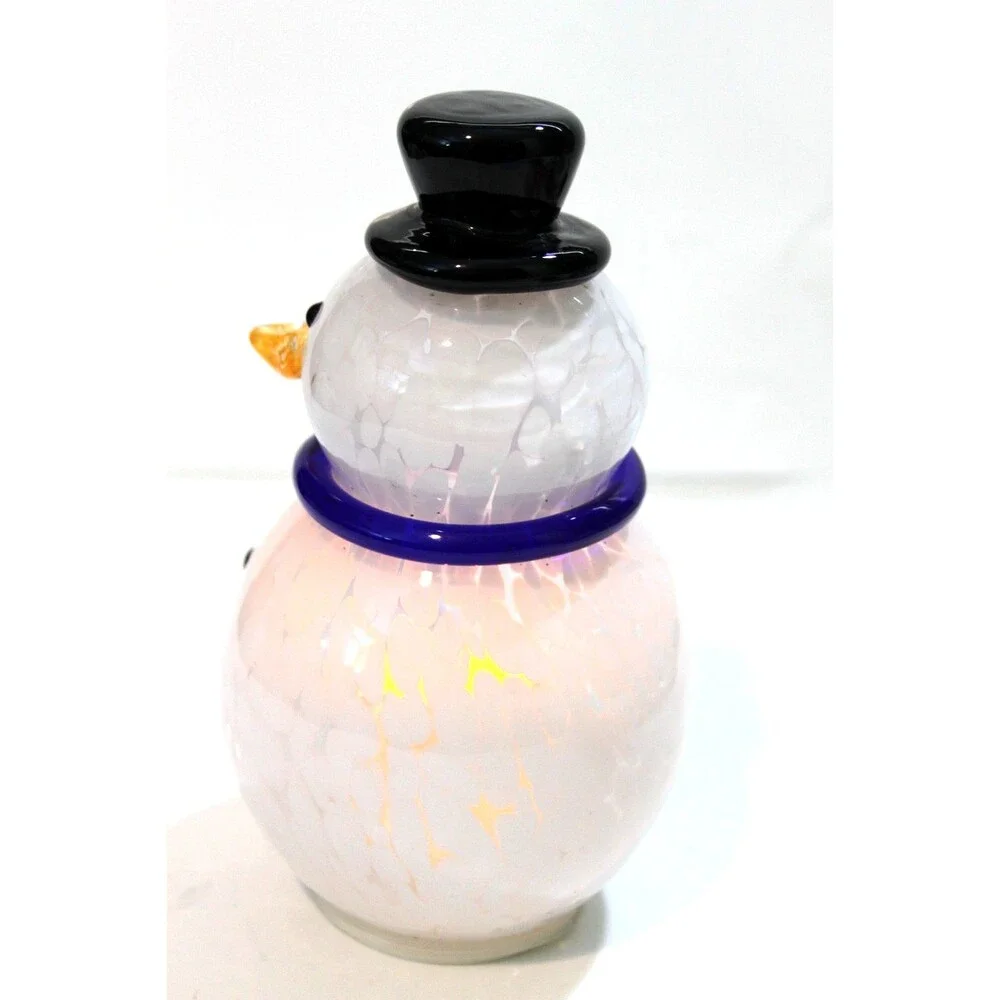 Hand Blown Art Glass Light Up Winter Holiday Snowman Christmas Figurine Decor